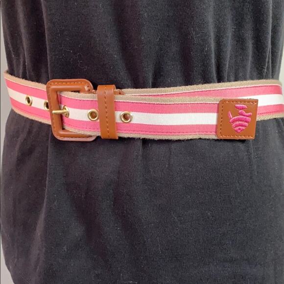Women's Talbots Pink & White Striped Canvas Belt with Fish X-Small - Picture 3 of 6